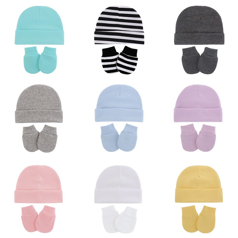 Set găng tay chống cào và mũ cotton giữ ấm dành cho trẻ em