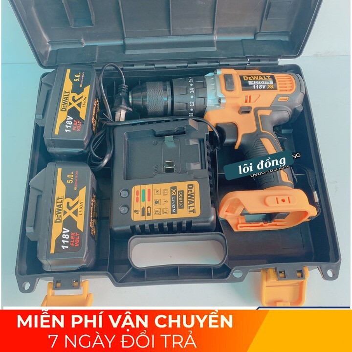 Khoan pin DEWALT 118V - 2 PIN KHỦNG 10 CELL - 3 chức năng: Khoan bê tông, sắt, gỗ, bắn vít, bắn tôn...