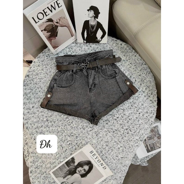 Quần sooc gập gấu khuy da kèm đai hàng QCL1