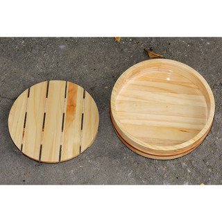 [25cm] Thố gỗ tròn trang trí sushi & sashimi khay gỗ tròn đựng đồ lẩu hải sản nhà hàng gỗ Thông nhập khẩu