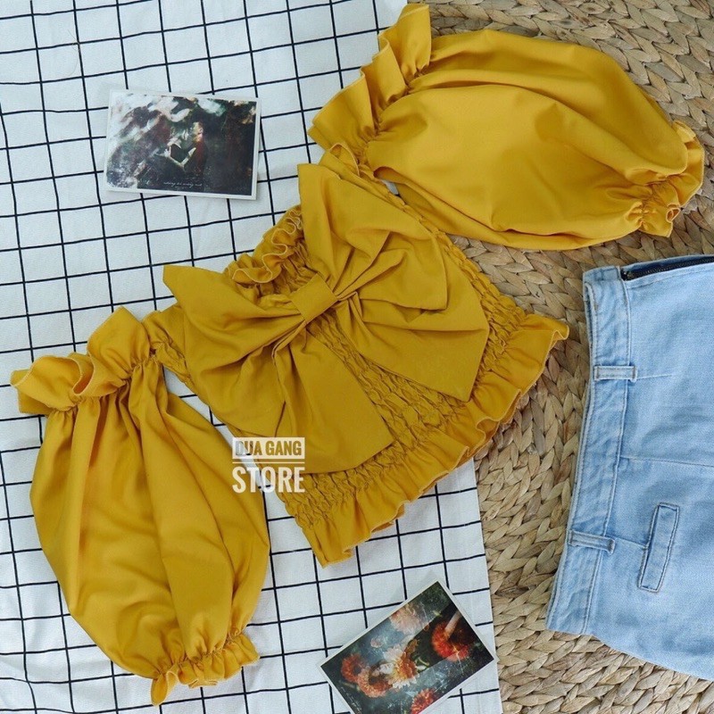 Áo croptop đính nơ xinh freesize nhiều màu Dưa Gang Store AN01 chính hãng | BigBuy360 - bigbuy360.vn