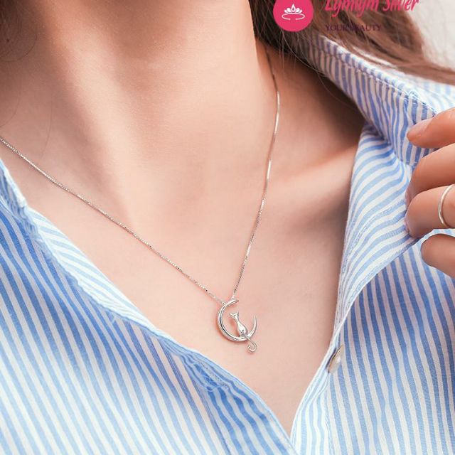 Dây chuyền nữ mèo con trông trăng Lymlym Silver bạc 925 cao cấp siêu hot giá tốt