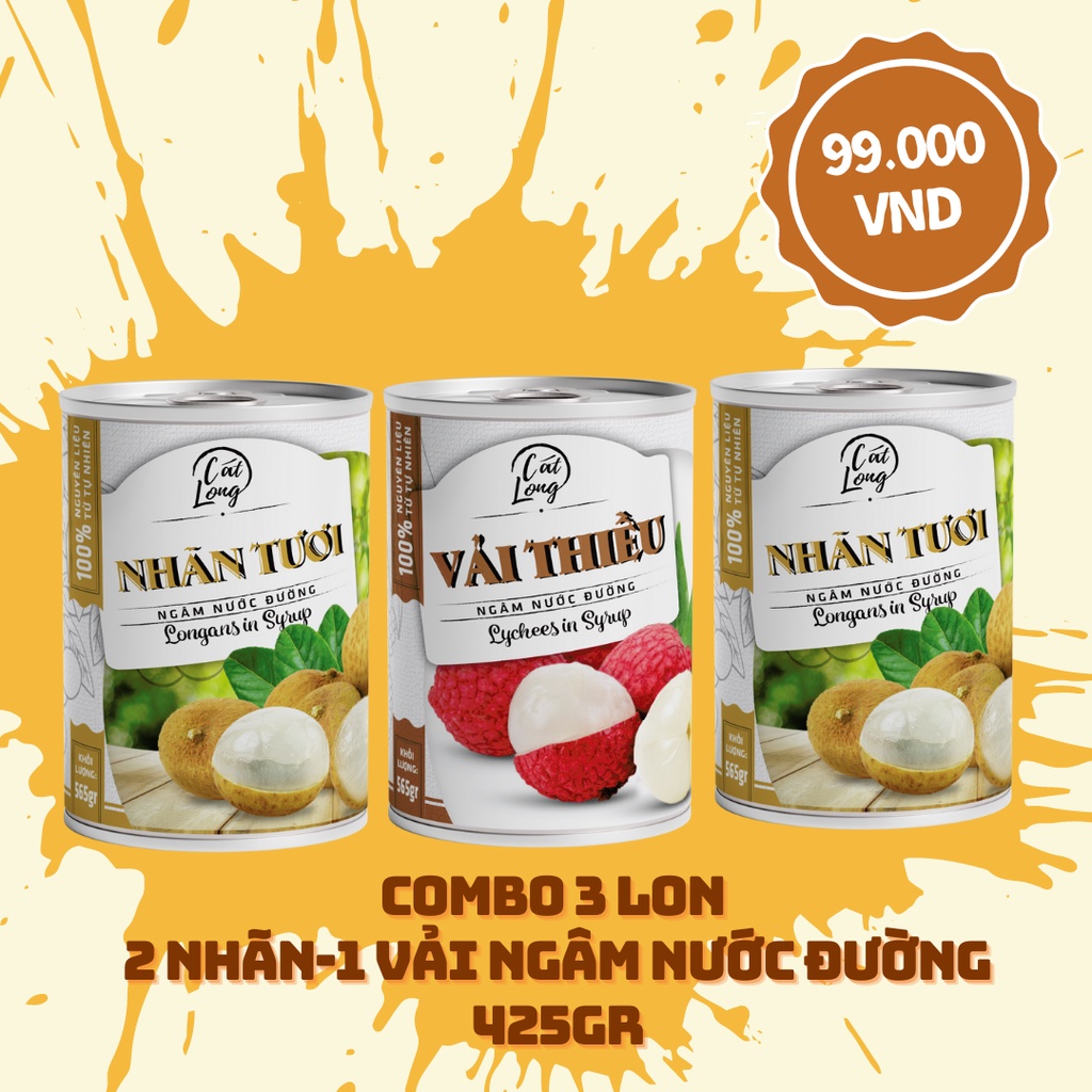 HOT99K- Combo 2 lon Nhãn + 1 lon Vải ngâm nước đường Cát Long