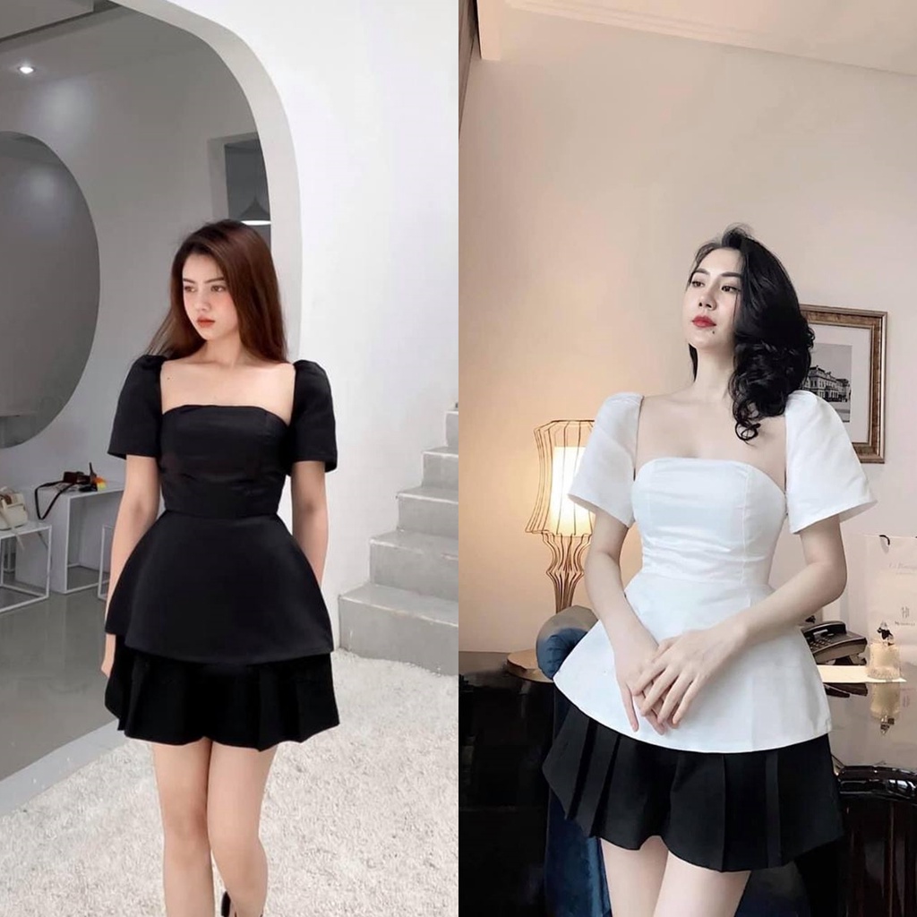 Áo Tay Phồng Chiết Eo Dáng Peplum HONY TN1392