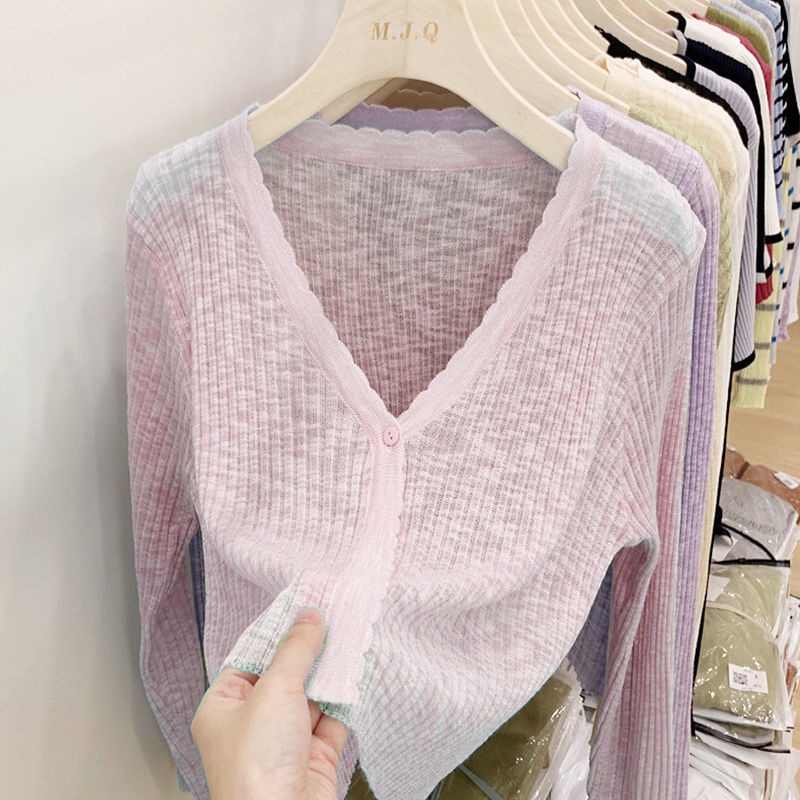 Áo Khoác cardigan Dệt Kim Tay Dài Dáng Ngắn Chống Nắng Thời Trang Mùa Hè Cho Nữ