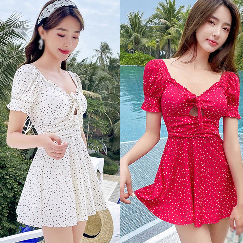 Bộ Đồ Bơi Tay Ngắn Che Phủ Bụng Vải Mỏng Thiết Kế Dễ Thương Cho Nữ