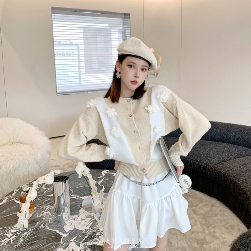 Áo Khoác Len cardigan Họa Tiết Hoa Thời Trang Thu Đông Ba Chiều Nhẹ Nhàng Mới Cho Nữ