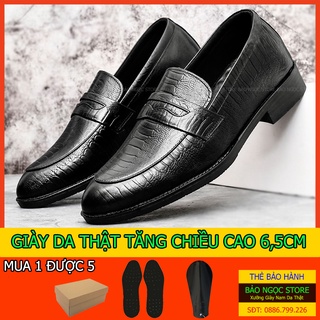 Giày lười nam tăng chiều cao 6,5cm da bò thật cực chất BẢO NGỌC STORE - Mã TC2526 Đen