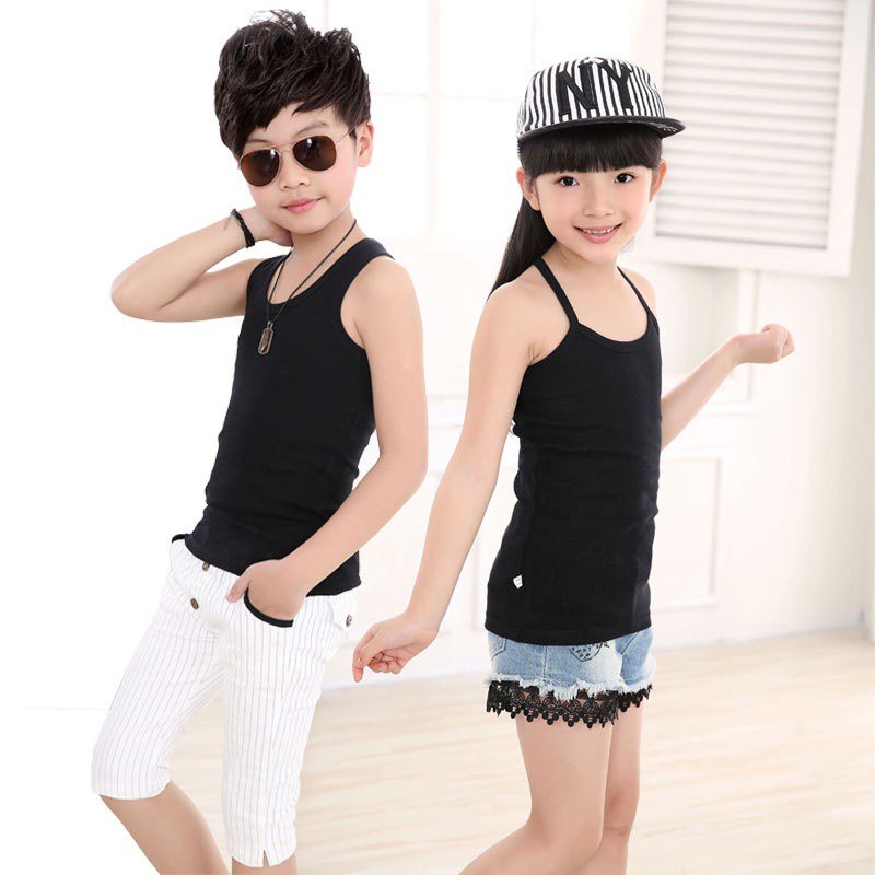 90-150 Áo Thun Ba Lỗ Vải Cotton Màu Trơn Dáng Ôm Thời Trang Mùa Hè Cho Bé Màu Sắc