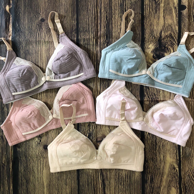 Shop Bầu Mẹ Mon -  Áo Lót Bầu Sau Sinh Áo Ngực Cho Con Bú Không Gọng Không Mút Mẫu Cotton Trơn Viền Ren Mềm
