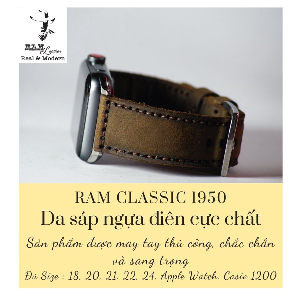 Dây apple watch da bò nâu đất handmade cực đẹp RAM Leather classic 1950 - tặng khóa chốt và adapter thumbnail
