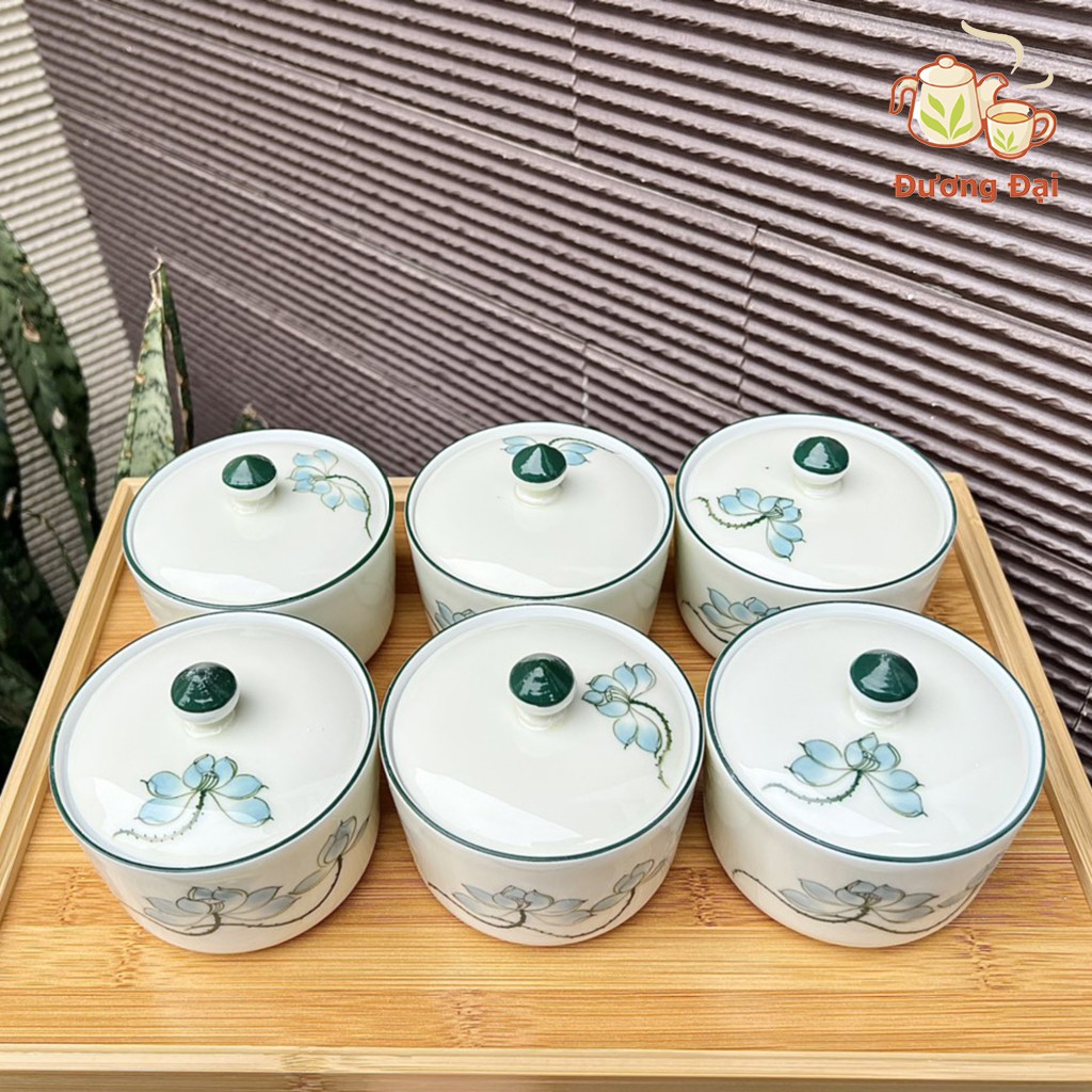 01 hũ đựng mứt sứ men kem họa tiết vẽ tay Gốm Sứ Bát Tràng Đương Đại