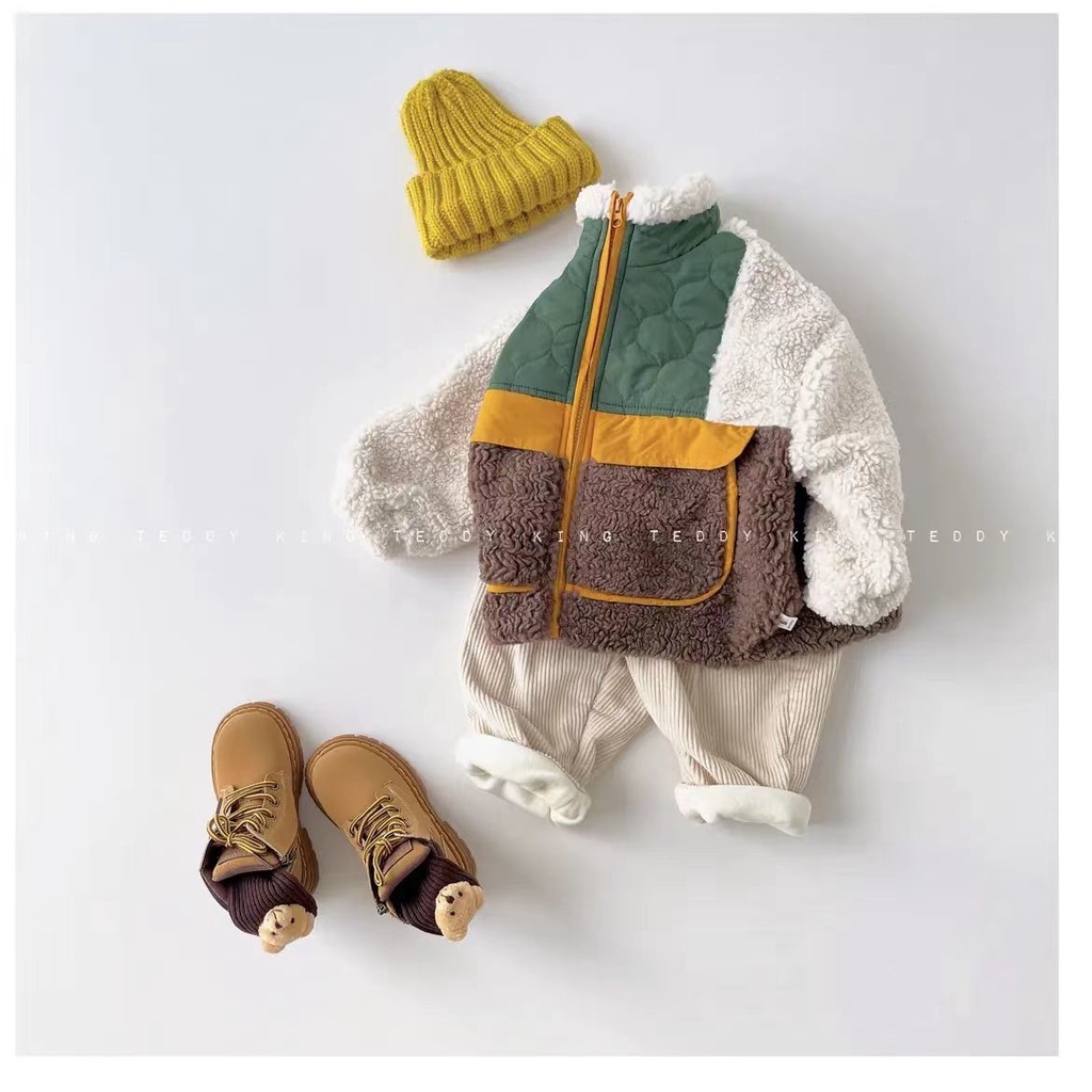 Áo Khoác Cotton Lót Lông Cừu Dày Dặn Phong Cách Thu Đông Mới Cho Bé Trai