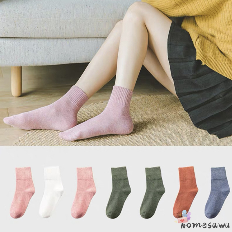 Tất Cotton Dài Màu Trơn Phong Cách Nhật Bản