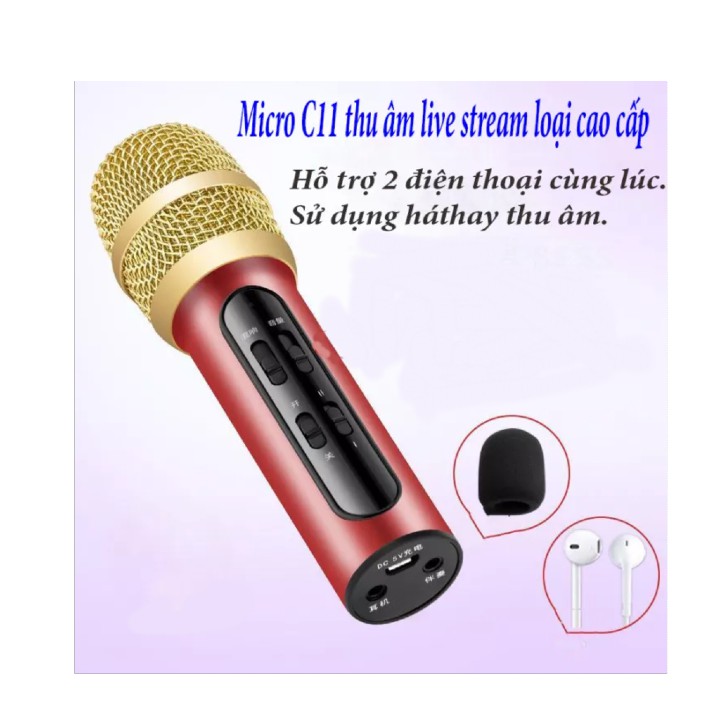 Bộ Micro C11️️️ Mic Live Stream️️ Hát Karaoke Chuyên Nghiệp Mới ️ Đầy Đủ Phụ Kiện Tai Nghe, Cáp Sạc, Dây Live,...