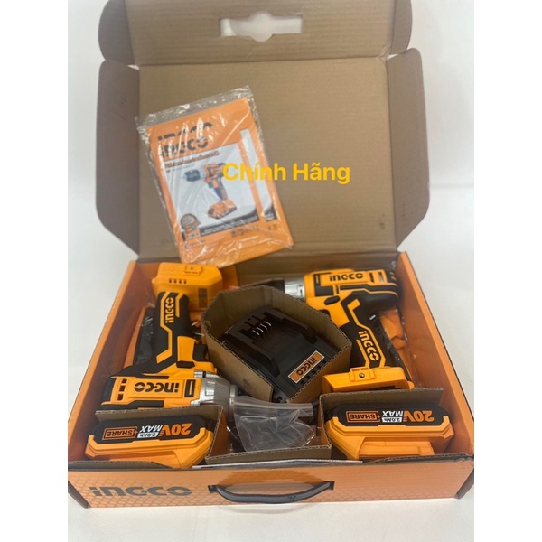 INGCO Bộ Combo máy Khoan 10mm & máy siết vít 1/4" dùng pin Lithium 20V CKLI2006