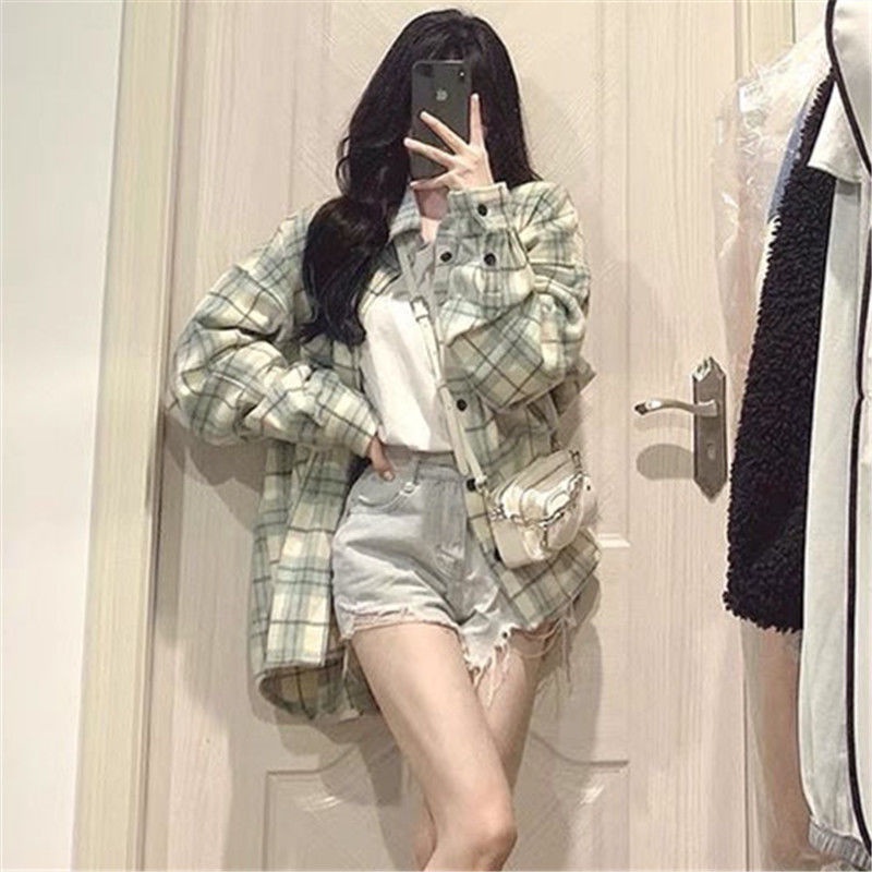Áo Sơ Mi Form Rộng Kẻ Sọc Caro Size S-2Xl Thời Trang Cho Nữ