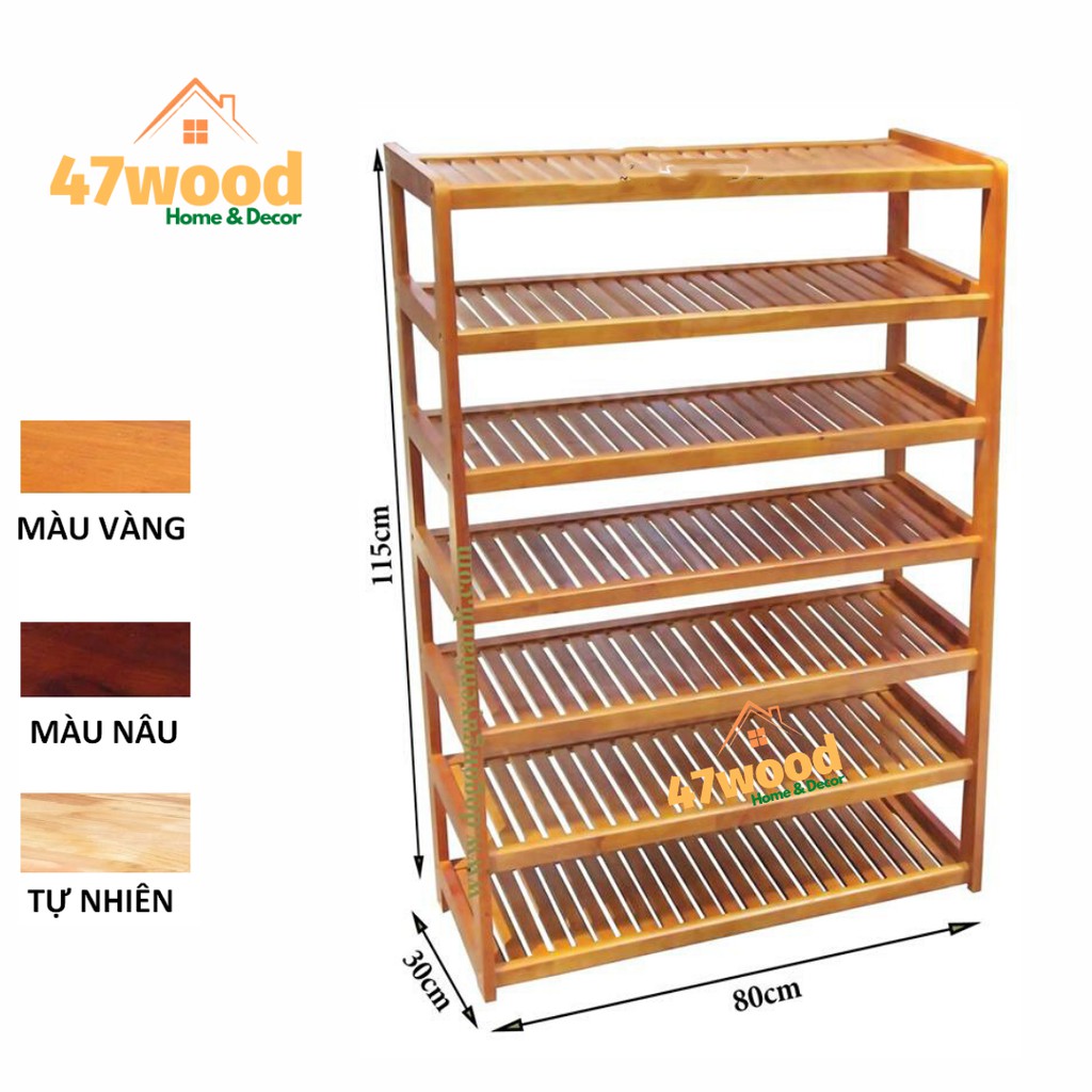 Kệ để giày dép bằng gỗ 7 tầng rộng 80cm, gỗ cao su chống nước