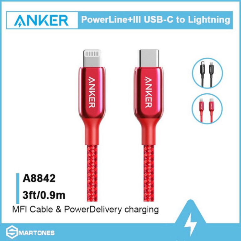 Cáp sạc Anker PowerLine+ III USB-C to Lightning dài 0.9m - A8842 chuẩn PD chứng nhận MFI cho iPhone , iPad