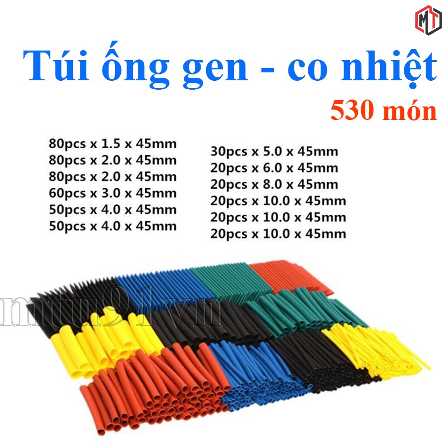 Túi ống gen - dây co nhiệt nhiều màu nhiều, đủ kích cỡ 127 328 530 cái