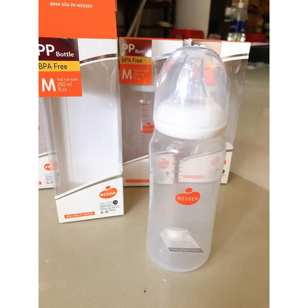 Bình sữa WESSER Cổ hẹp nhựa PP kháng khuẩn 60ML/140ML/250ML