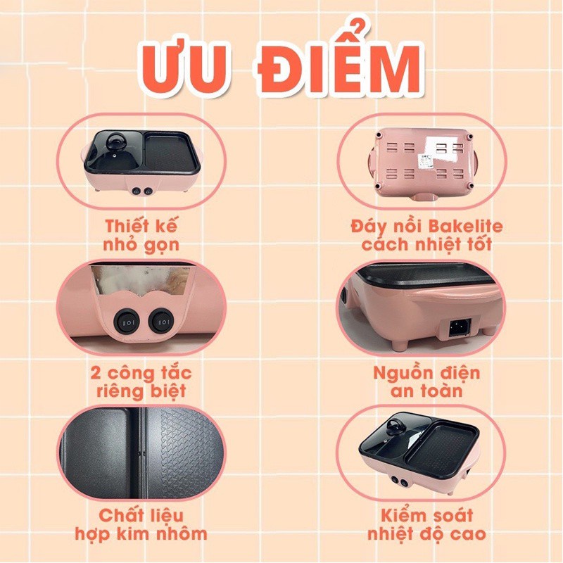 Nồi lẩu nướng đa năng 2 in 1 nồi lẩu nướng điện Cofy 2 ngăn mini chống dính đa tiện lợi bảo hành 3 tháng AZSD833