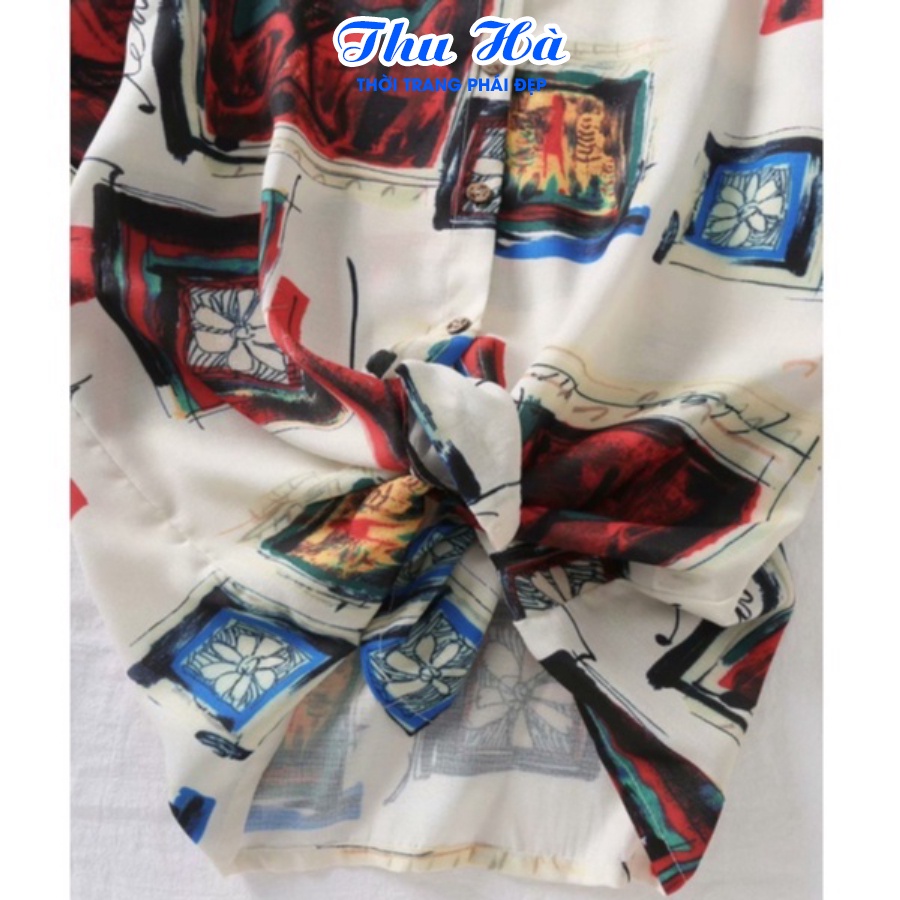 Áo sơ mi nữ form rộng tay lỡ Thu Hà dáng ulzzang chất liệu đũi trơn mịn mát, in hình Ô Tranh