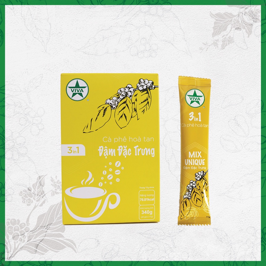 Cà phê hoà tan 3in1 ĐẬM ĐẶC TRƯNG Viva Star Coffee hộp 20 gói*17g