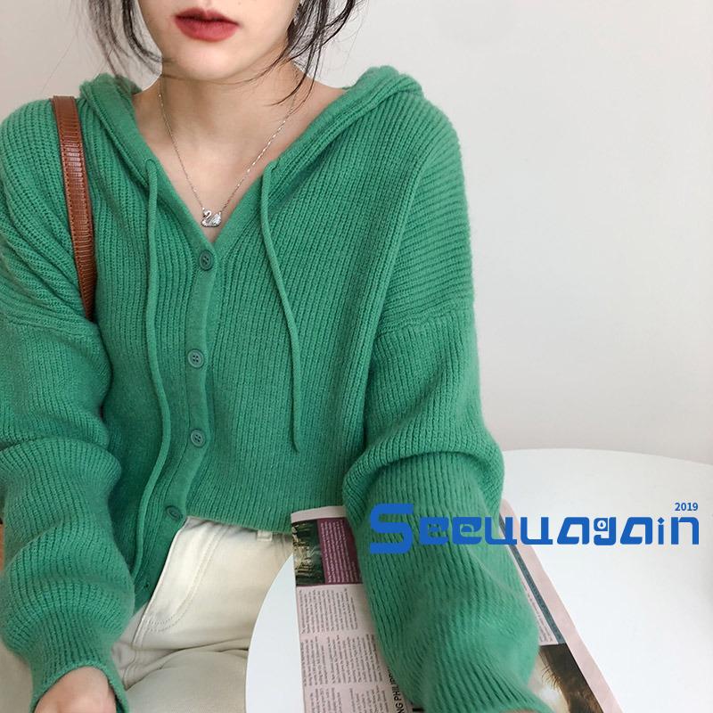Áo cardigan dệt kim tay dài màu trơn cài nút phối dây rút thời trang dự tiệc cho nữ