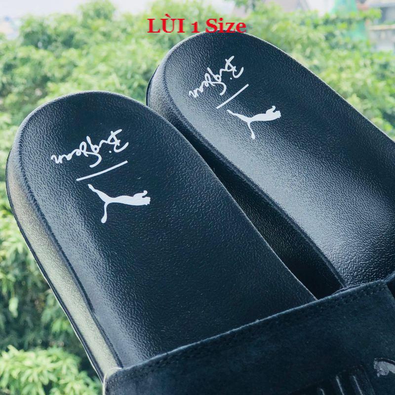 Dép unisex 𝐌𝐋𝐁 𝐏𝐔𝐌𝐀 ❤️FREESHIP + Hộp❤️ dép mlb bóng chày quai ngang thể thao nữ in PUMA da lộn, full đen