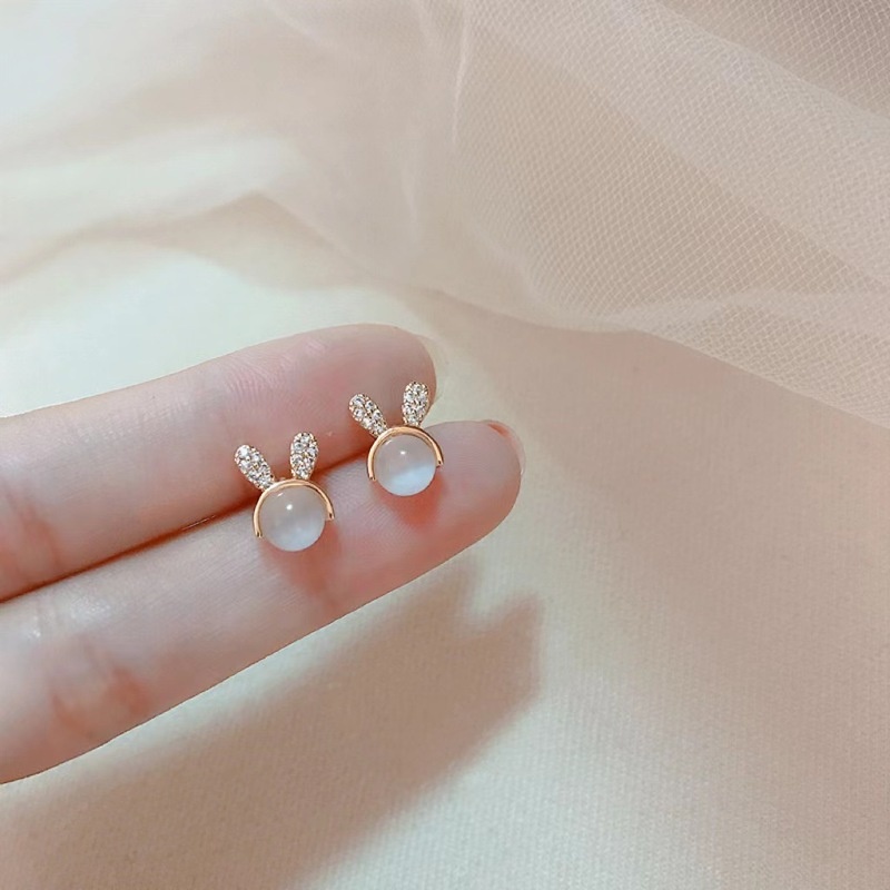 Bông tai hợp kim hình thỏ đính đá Opal thời trang cho nữ