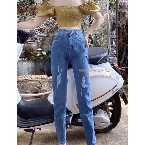 Dài Jean BigSize Rách Dài Đùi- Jean Ôm Lưng Cao Siêu Co Giãn