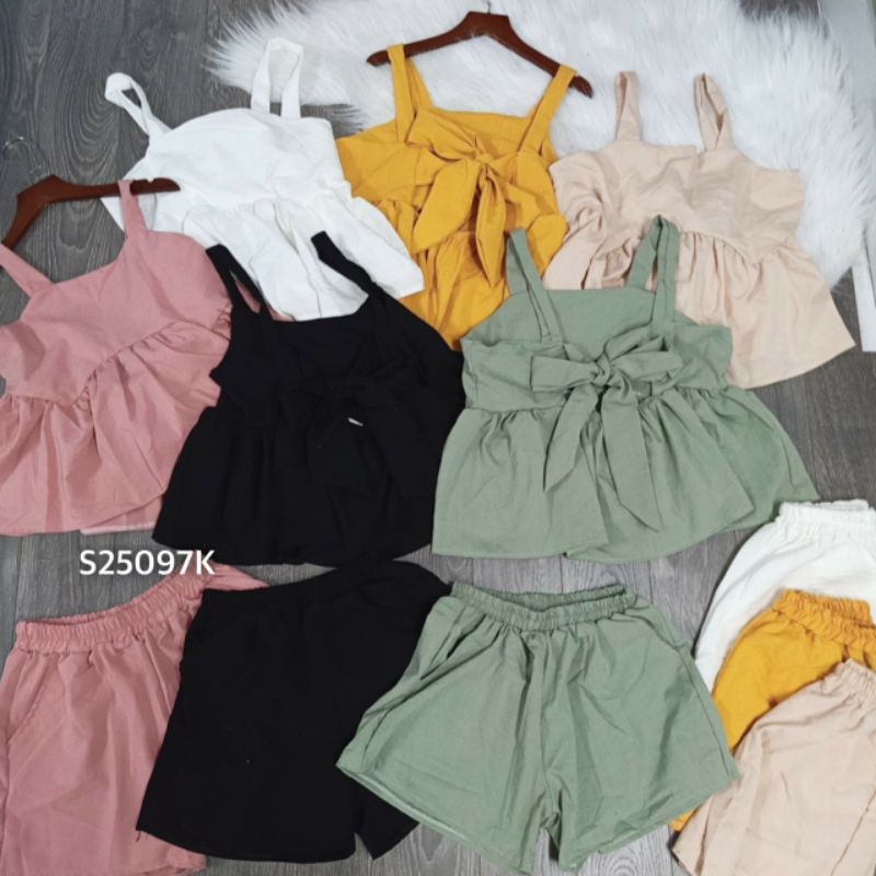 SET ÁO 2 DÂY ĐŨI CỘT NƠ LƯNG QUẦN SHORT
