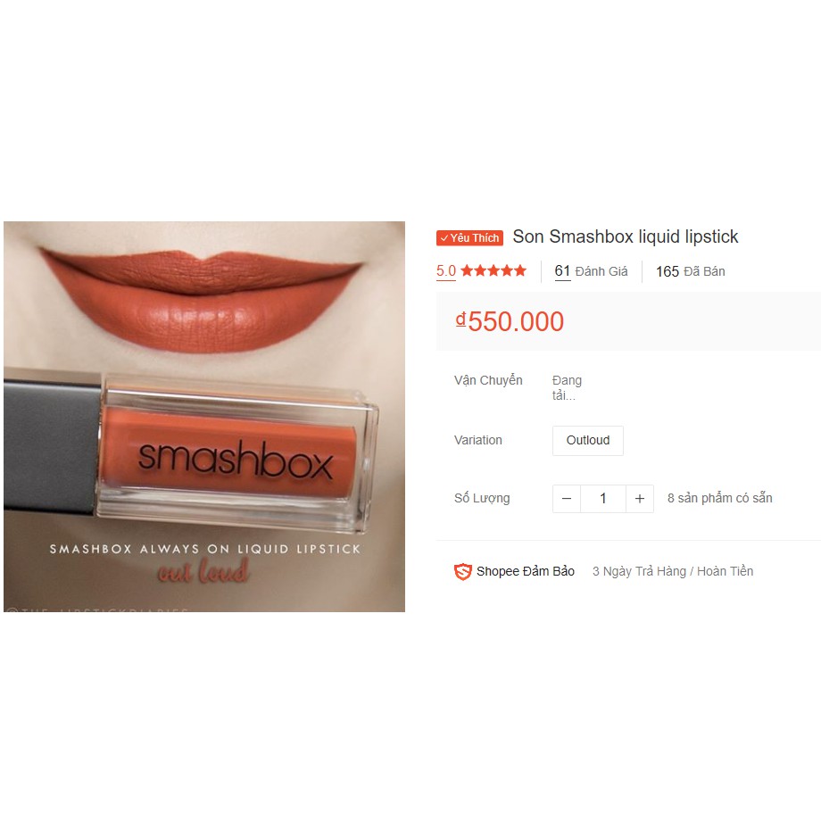 Son Smashbox liquid lipstick màu outloud