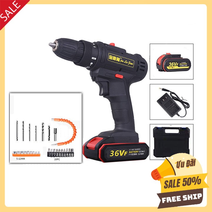 [ Full bộ phụ kiện ] Máy Khoan Pin 36V Có 2 Tốc Độ, Có 2 Chiều Kiêm Vặn Vít