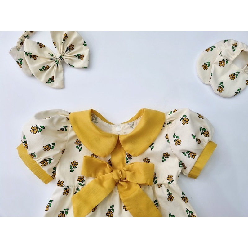 Bodysuit, áo liền quần hoạ tiết hoa baby vàng cho bé gái sơ sinh, 6tháng, 1tuổi, 2 tuổi