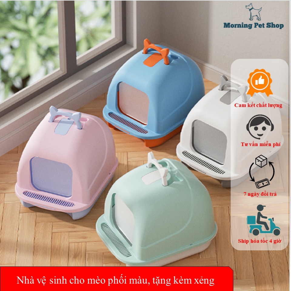 Nhà vệ sinh cho mèo phối màu, tặng kèm xẻng - Nhà vệ sinh cho mèo có cửa