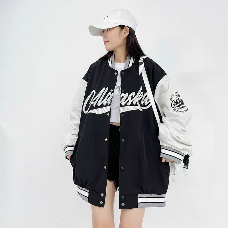 ■❖♦Áo khoác dù bomber 2 lớp nam nữ SAM CLO phong cách bóng chày form rộng unisex mặc cặp - couple in bts đen