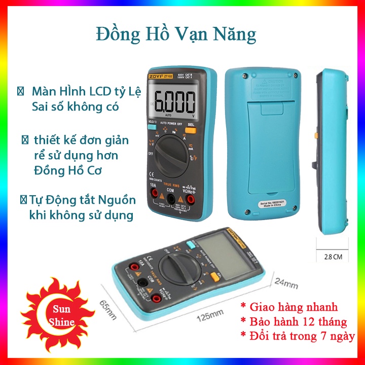 Đo Điện Vạn Năng,Hiển Thị Kỹ Thuật Số,ZOYI ZT102 AC/DC Điện Áp Nhiệt Độ Ohm Diode Tần Số