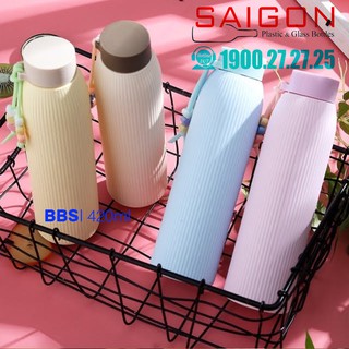 Bình Thủy Tinh Bọc Nhựa Sọc Giữ Nhiệt 420ml | BBS.420ml