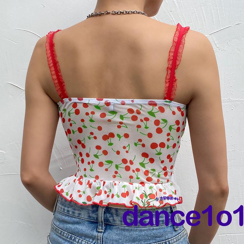 Áo Hai Dây In Hình Trái Cherry Gợi Cảm Cho Nữ