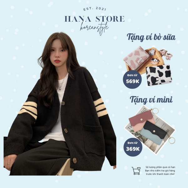 Áo cardigan len tay viền kẻ Hana Store