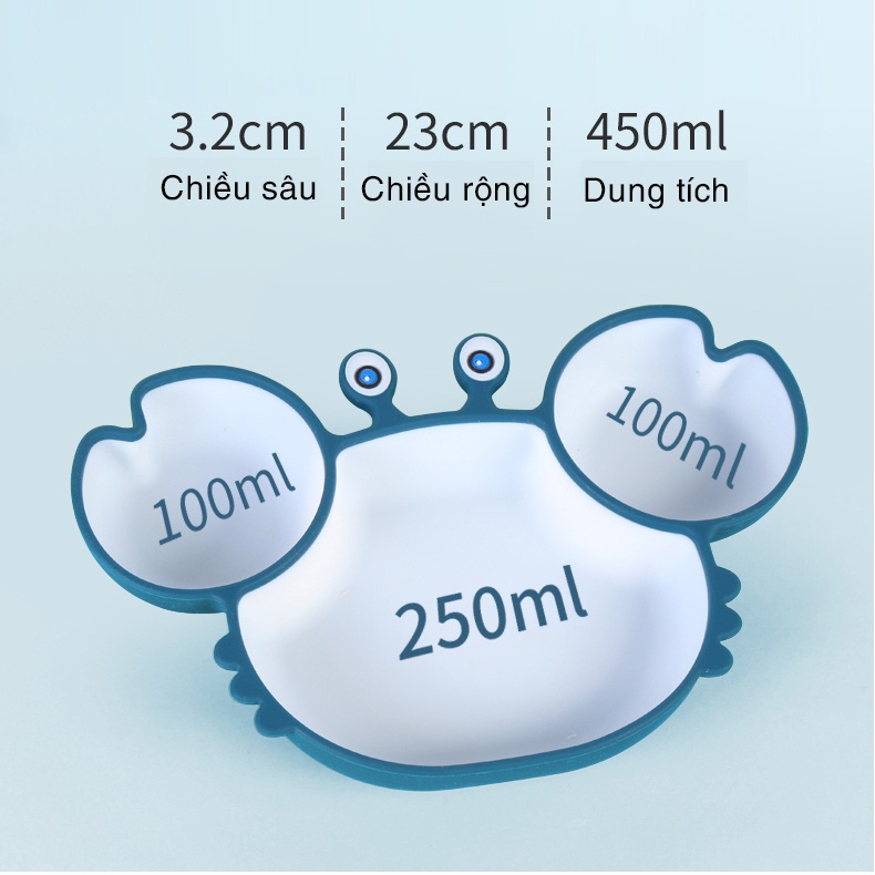 Khay ăn dặm BLW silicon đế hút chân không hình con cua