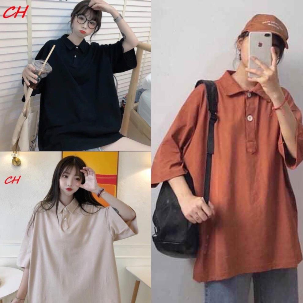 Áo thun POLO UNISEX nam nữ from rộng tay lỡ- Áo phông ngắn tay trơn có cổ chất cotton phong cách hàn quốc Đẹp