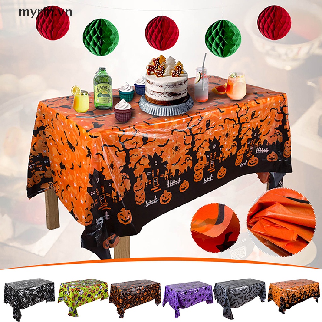 Khăn Trải Bàn Hình Chữ Nhật Bằng Nhựa Chống Nước Dùng Một Lần Họa Tiết Halloween Ốp