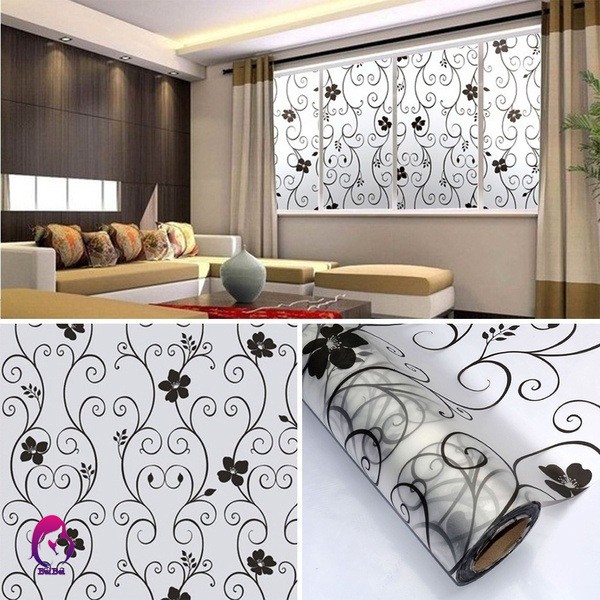 ♦♦ Sweet Frosted Privacy Cover Glass Window Door Black Flower Sticker Film Adhesive Home Decor
