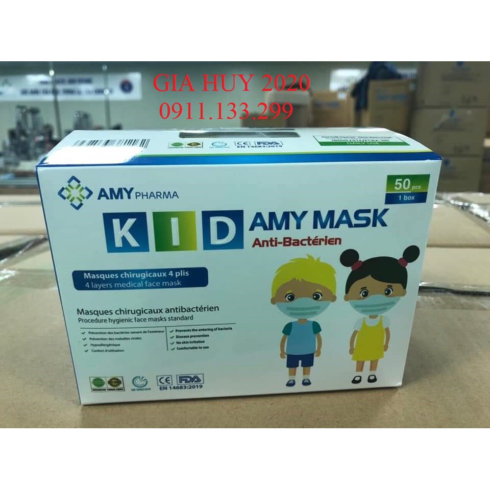 Sỉ (Mẫu mới) Hộp 50 chiếc khẩu trang trẻ em KID AMY MASK nhiều màu