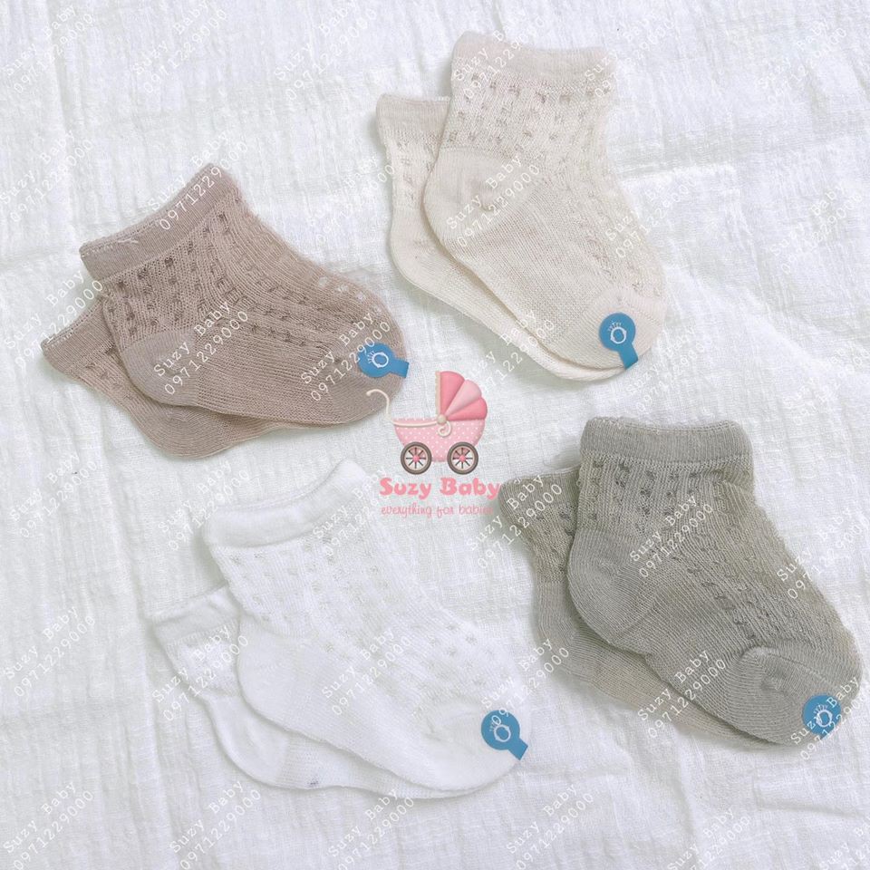 Set 4 Đôi Tất Lưới Cổ Ngắn Xuất Hàn Cho Bé Sơ Sinh ,Siêu Thoáng Khí - Tất Hè Thu Cho Bé