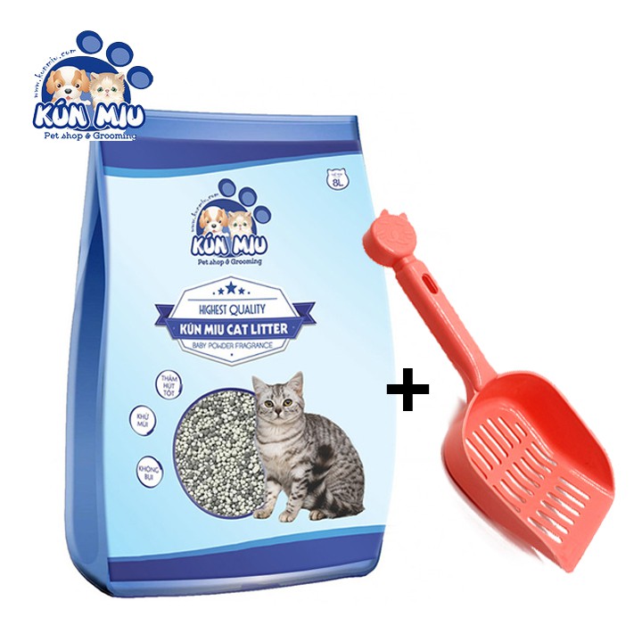 COMBO 5: 1 Cát vệ sinh cho mèo Kún Miu hương phấn 8L + 1 xẻng hót phân (110.000 VNĐ GIẢM CÒN 99.000VNĐ)