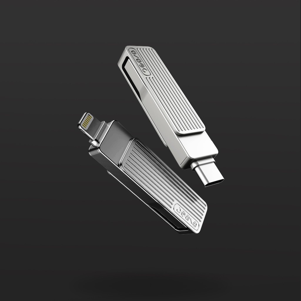 ﺴ✸☃Đầu Chuyển Đổi Xiaomi Jesis 2-Trong-1 USB 3.1 Type-C Apple Mfi 32G 64G 128G Xoay 360 ° Hoạt Động Với Ứng Dụng Thông